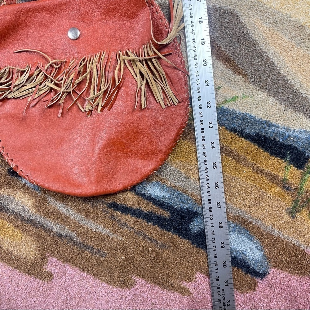 Vintage Leather Orange Bag with Fringe and Snap Closure - Picture 11 of 11